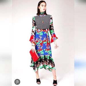 RIXO Vibrant Floral Long Sleeve Dress